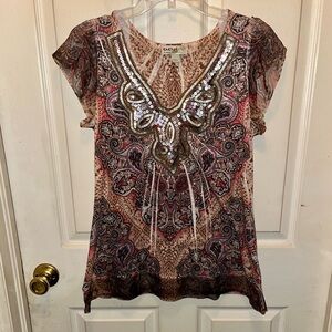 ENERGE by ONE WORLD Women’s Short Sleeve Print Top. Sz M.